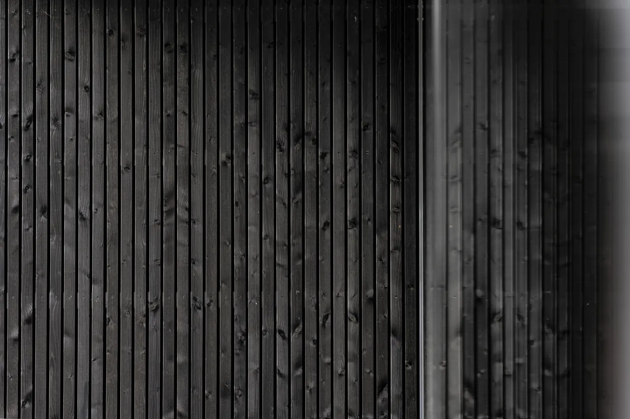 Detail der dunklen Holzfassade von Haus L