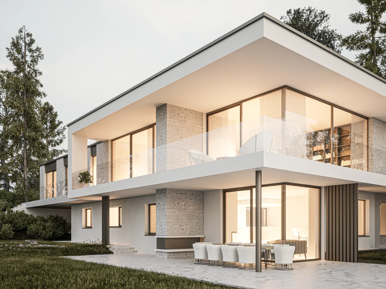 Visualisierung Haus P: Terrasse und auskragendes Obergeschoss