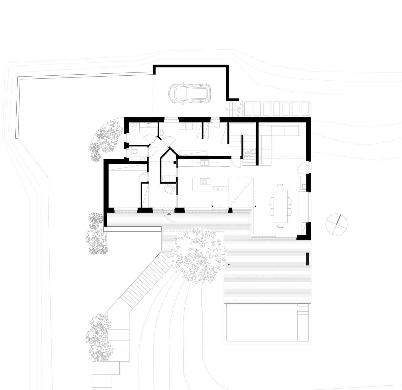 Grundriss Haus W mit Terrassierung und Pool