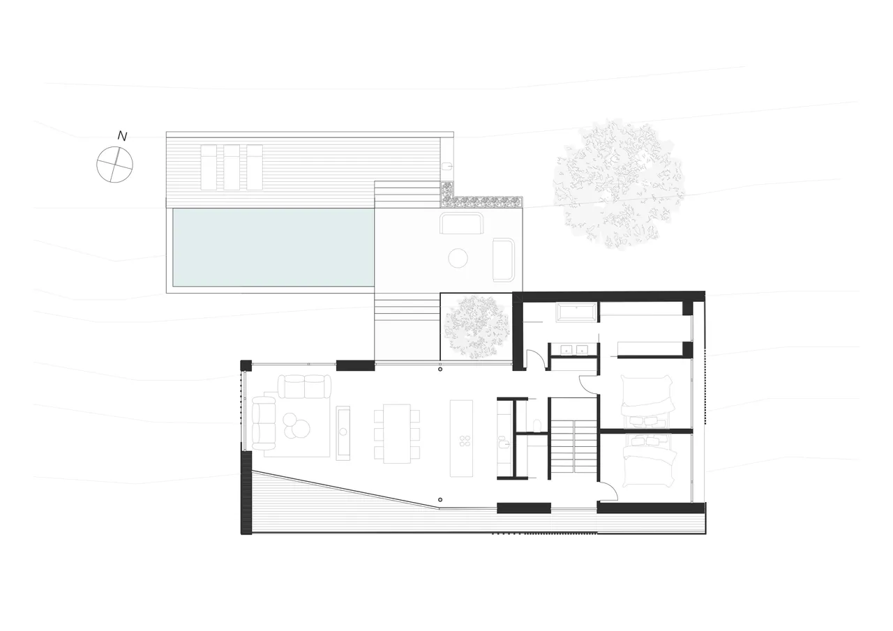 Grundriss mit Terrasse und Pool